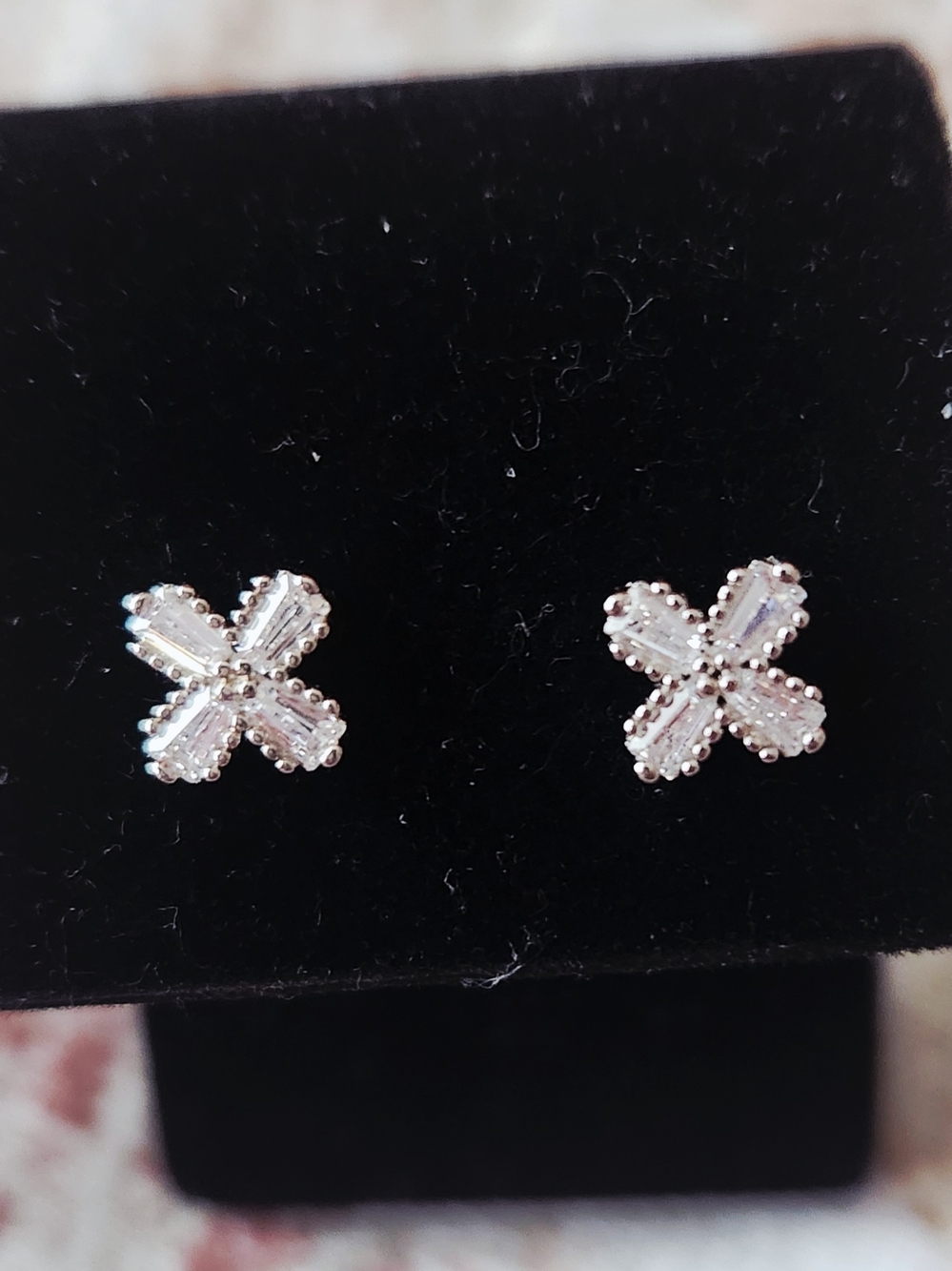 Tocara Baguette Crystal Cross Petal Stud Earrings in White